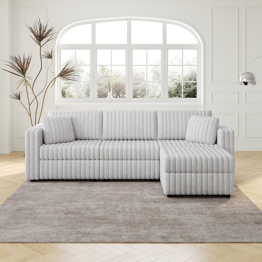 106.3" Light Gray Modular 3-Person Sofa with Storage and Ottoman
