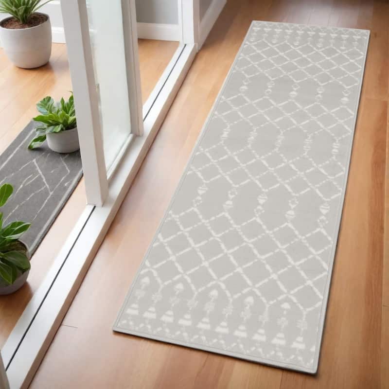 Power Loomed Geometric Modern Stain Resistant Area Rug - 72' X '24' X '0.39 - Gray - Runner