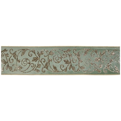 Green Glitter Wired Ribbon 4x5 Yards for Holiday Crafts and Wrapping - 180” x 4”x 0.25”