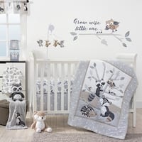 Bedtime Originals Little Rascals Gray/Taupe/White Woodland Animals and Tree 3-Piece Baby Crib Bedding Set