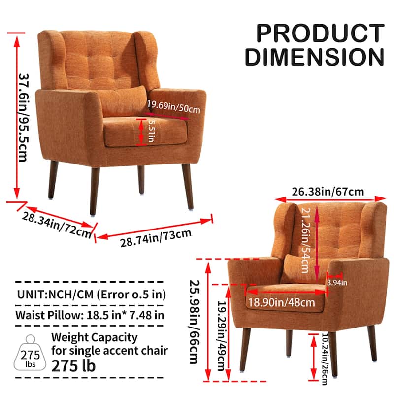 Chenille Modern Accent Chair with Wooden Legs and Mid-Century Lounge Chair (275lb Capacity)