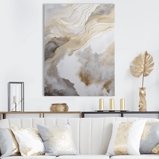 Designart "Gold And Grey Abstracted Line Artistry V" Minimalism Line Art Wall Art Prints
