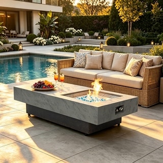 Modern 2‑in‑1 Outdoor Rectangle Propane Fire Pit Table with 3‑Level ...