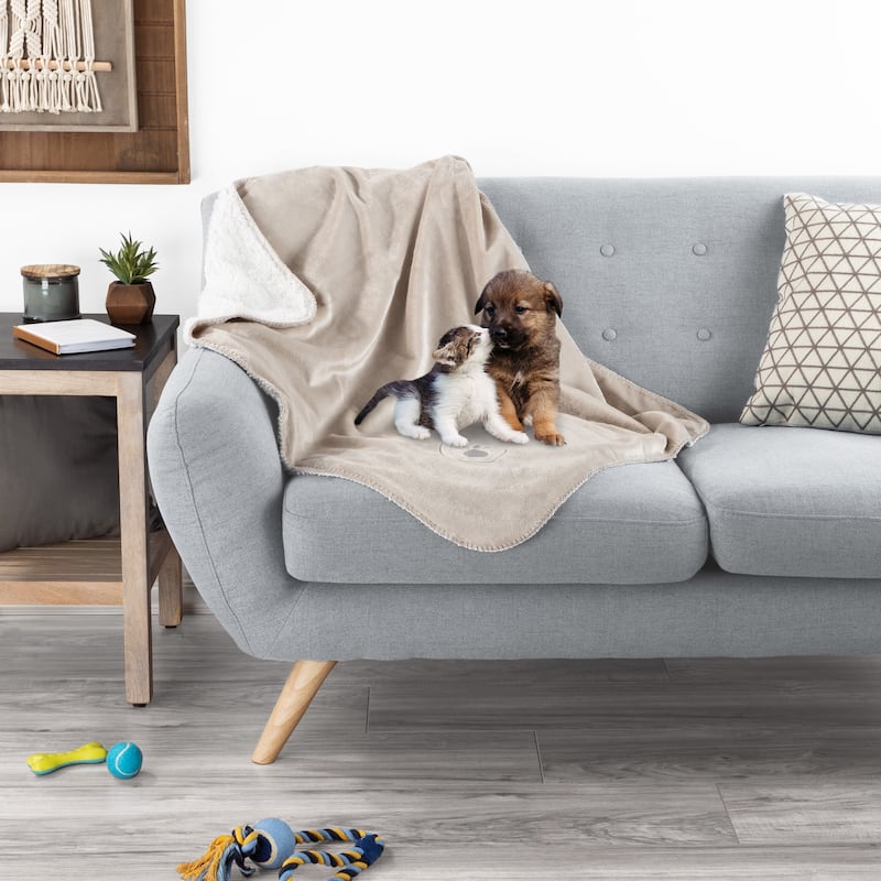 Waterproof Blanket for Dogs and Cats - Reversible Throw for Couch, Bed, or Car - 30" x 40" - Tan