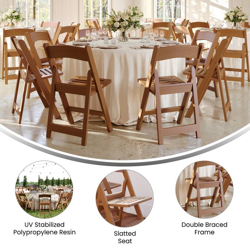 2 Pack 1000 lb. Capacity White Resin Folding Chair with Slatted Seat - 18"D x 17.5"W x 30.75"H