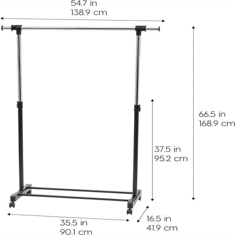 Double Rod Height Adjustable Clothes Rack with Extendable Bar and Lockable Wheels