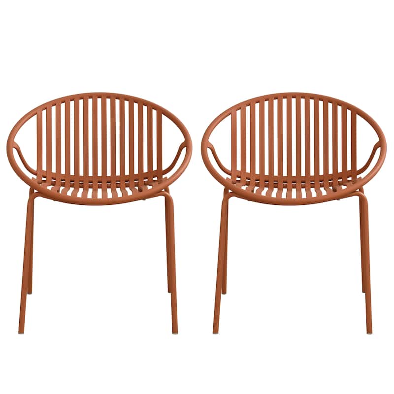 Patio Dining Chairs Stackable Chairs with Breathable Design Modern Simple Art Style (Set of 2) - Orange