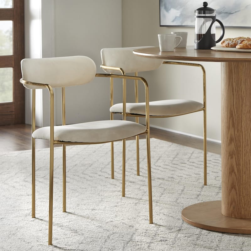 Simple Living Retro Velvet Dining Arm Chair (Set of 2) - Cream