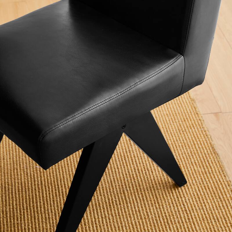 Glitzhome Set of 4 Faux Leather Upholstered Side Dining Chairs with V-shaped Wood Legs
