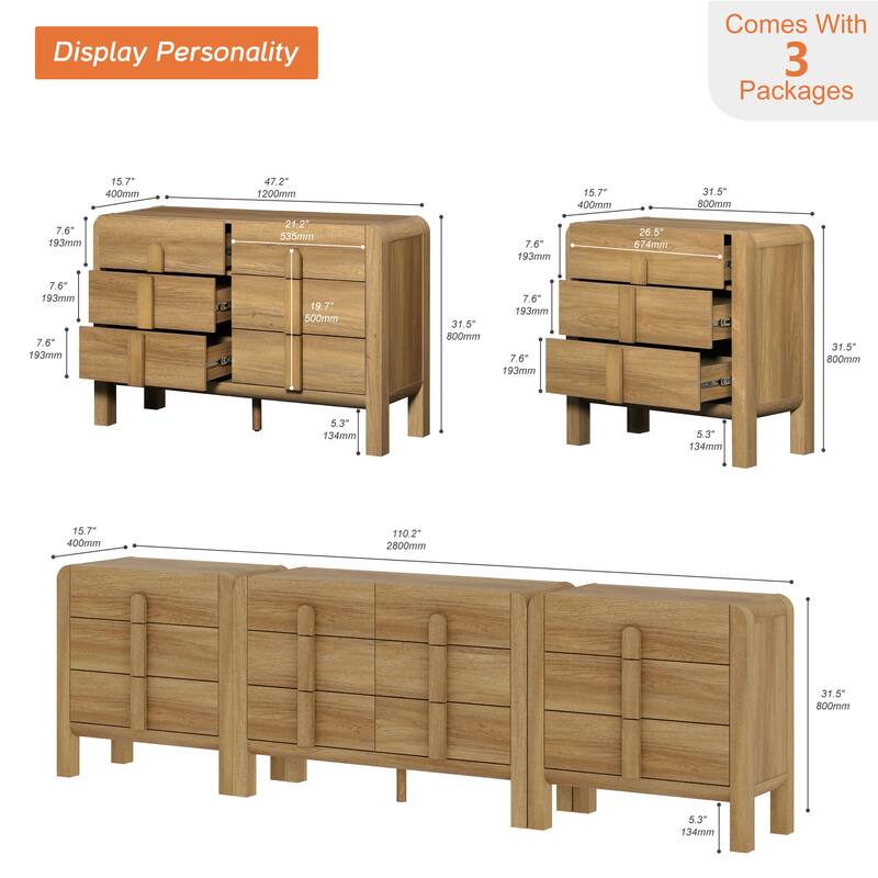 WAMPAT Modern Dresser TV Stand For Tvs Up To 120", 3-In-1 Mid Century Entertainment Center With Storage, Wood Media Console