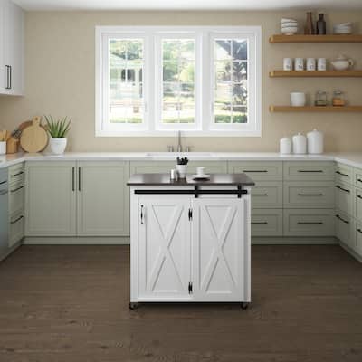 SEI Furniture Lankershim Modern Farmhouse White Wood Kitchen Cart