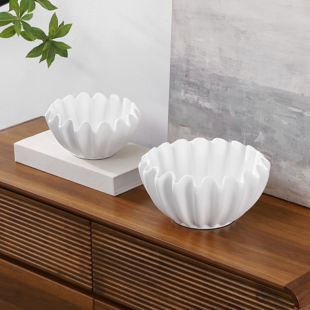 SAFAVIEH Home Leni, Resin, Ruffle Bowl (Set of 2) - 12"W x 12"D x 6"H