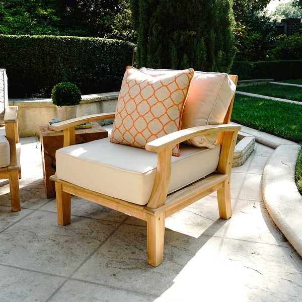 Posh Pollen Laurel Teak Outdoor Lounge Chair with Cushions Tan