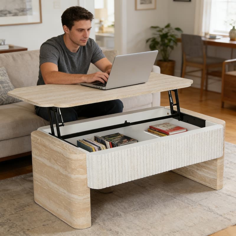 Lift Top Coffee Table, Modern Extendable Wooden Desk with Hidden Storage