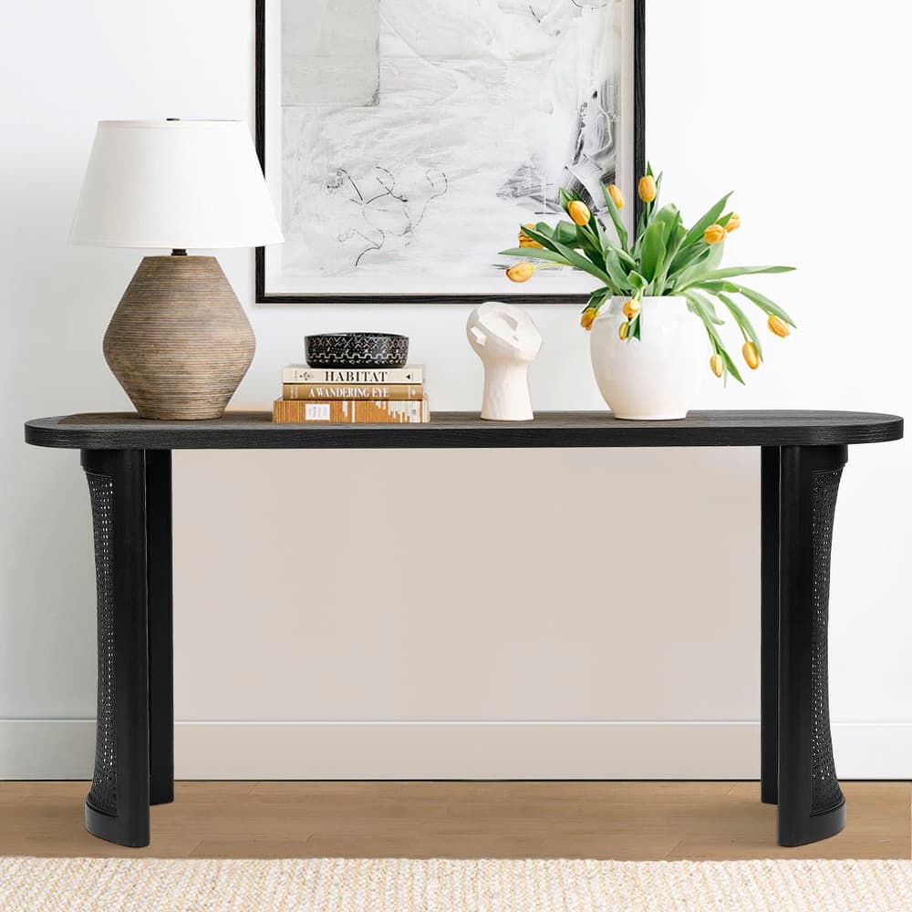 60" Solid Rattan Console Table