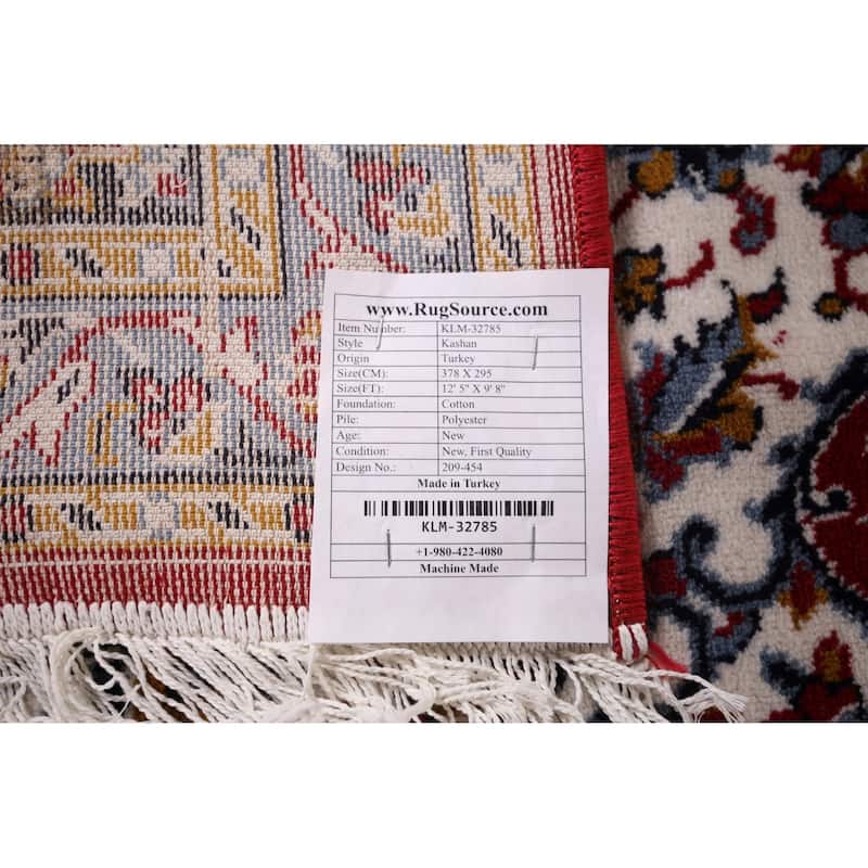Traditional Red Kashan Turkish Area Rug Oriental Machine Made Carpet - 9'8" x 12'5"