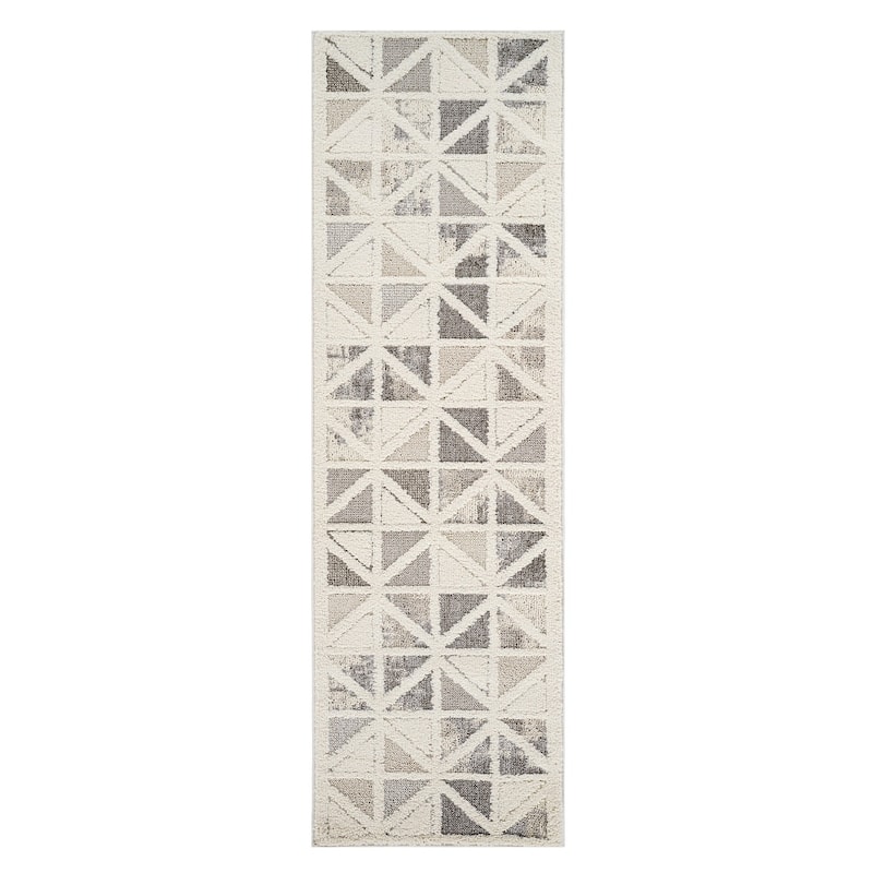 Biwe Distressed Geometric Stain Resistant Woven Durable Area Rug By HomeRoots - 2' X 8'