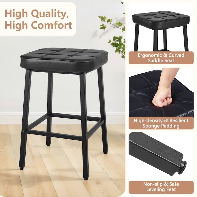 VECELO 24 Inch Counter Height Bar Stools, Backless Bar Stools Set of 2/4/6, Leather Kitchen Stools
