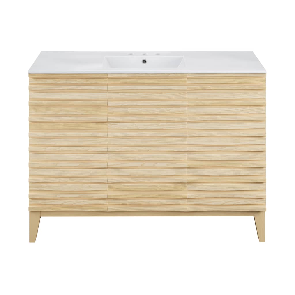 Cascade 48 In. Natural Oak Bathroom Vanity With White, 3-Hole Ceramic Sink Top