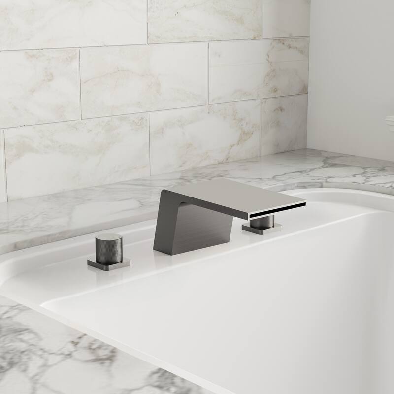 Modern Wide Waterfall Bathtub Faucet, Deck Mount 2-Handle Roman Tub Faucet - Brushed Nickel