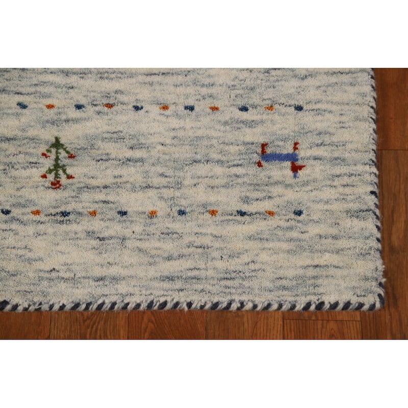 Tribal Ivory Gabbeh Oriental Area Rug Hand-Knotted Wool Carpet - 4'0" x 5'10"