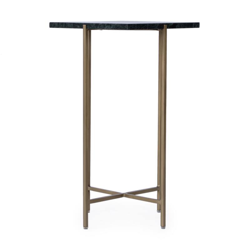 HomeRoots 21" Green and Gold Marble and Iron Drink Size Square End Table - 11.50 in. x 21.00 in. x 11.50 in.