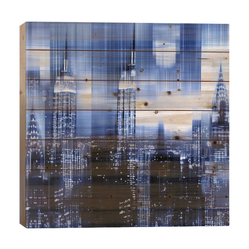 NYC - Reflections In Blue II Print On Wood by Kate Carrigan - Multi-Color - 26x26x1.5
