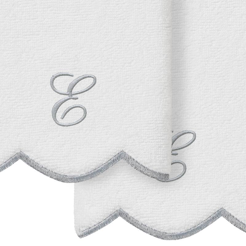 Authentic Hotel and Spa 100% Turkish Cotton Grey ADORNIA Scallop Personalized 2 Piece Fingertip Towel Set - 2 Fingertip Towels
