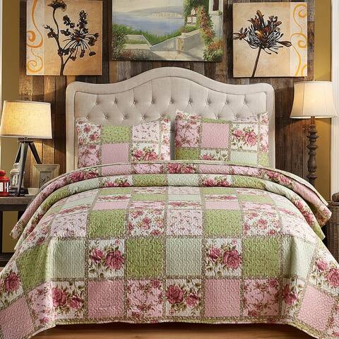 Vintage Rose Reversible Quilt Set, Bedspread, Coverlet