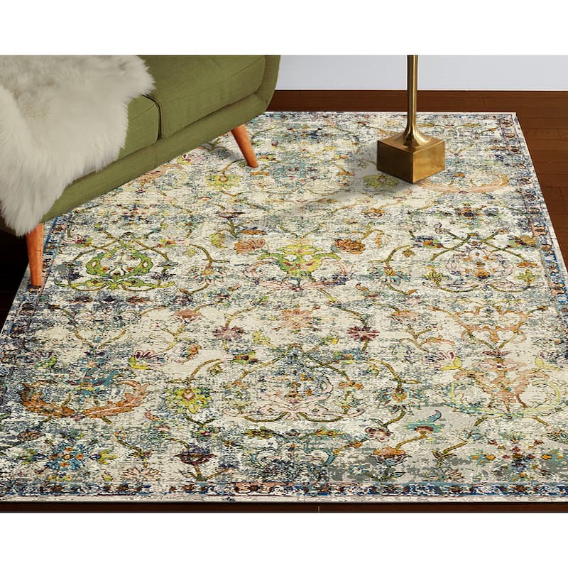 Sevita Lotus Floral Garden Gray Multicolor Oriental Rug