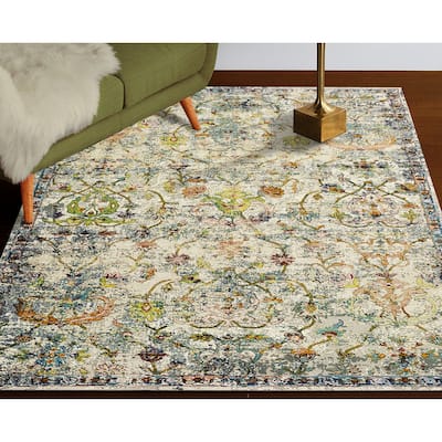 Sevita Lotus Floral Garden Gray Multicolor Oriental Rug