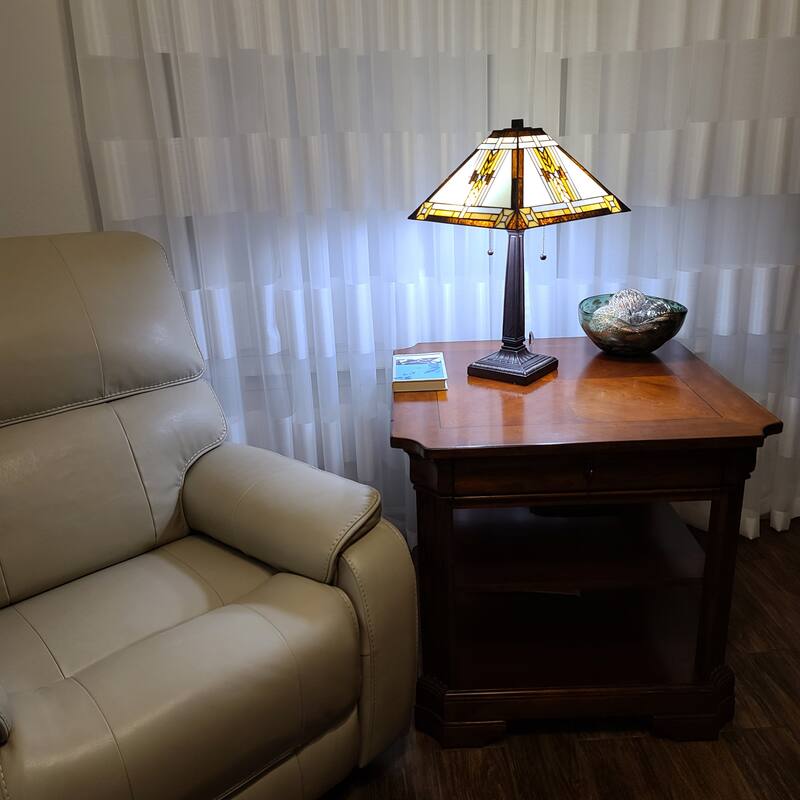 Tiffany Style Table Lamp Mission 23" Tall Stained Glass Amora Lighting