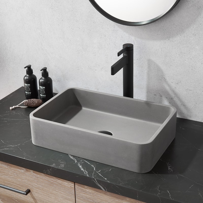 Vinnova Avila Grey Concrete Rectangular Vessel Bathroom Sink - 19.7"L×12.8"W×4.7"H