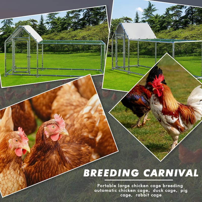 BOSSIN Bold Chicken Coop Run Large Metal Chicken Pen Outdoor,Poultry Cage Heavy Duty Walkin for Yard with Waterproof