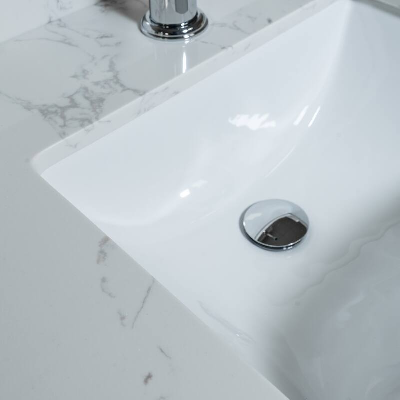 31 inch bathroom engineered stone vanity top,undermount ceramic sink and single faucet hole with backsplash