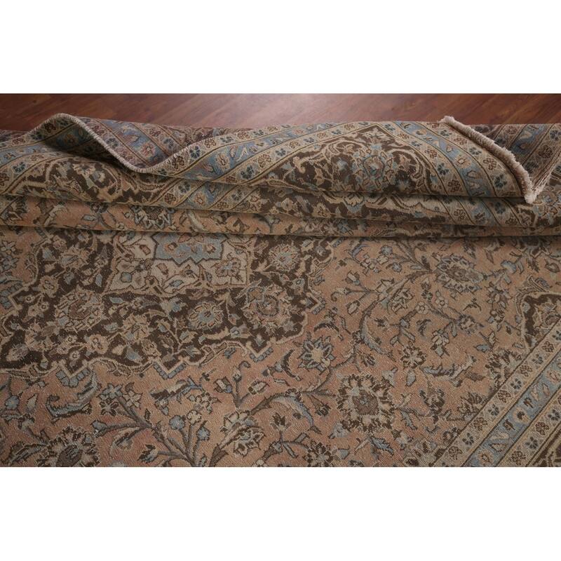 Distressed Traditional Mashad Persian Vintage Handmade Wool Carpet - 8'0"x 11'5"