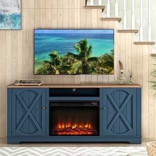 70" Farmhouse TV Stand with Fireplace, Fits up to 75" TV - 70"W x 30"H x 14.5"D
