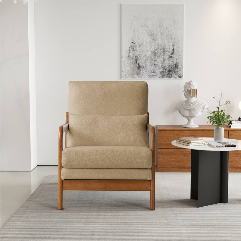 Modern Teddy Fabric Accent Chair, Wood Frame Armchair for Living Room