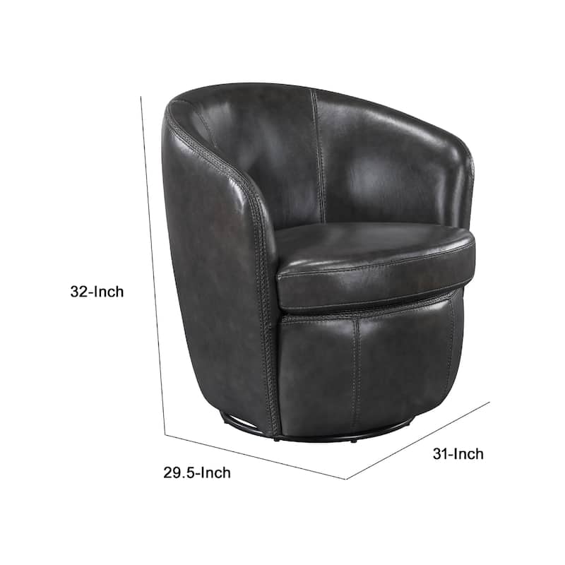 Dey Swivel Barrel Chair with Curved Back, Smoky Gray Top Grain Leather
