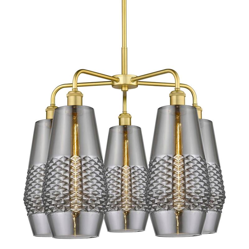 Innovations Lighting 516-5CR-22-25 Windham Chandelier Windham 5 Light - Satin Gold / Smoked