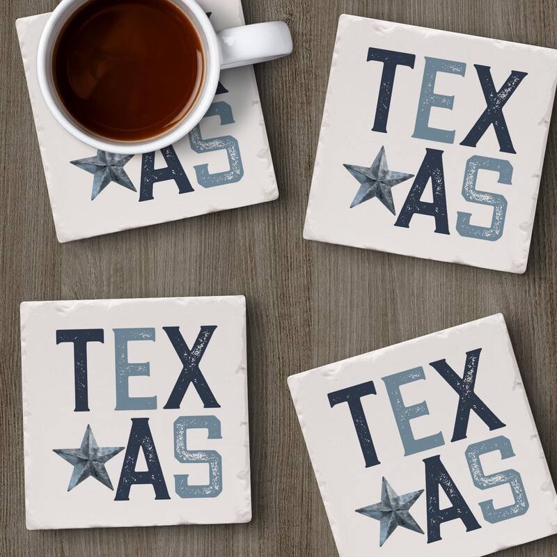 Patriotic Texas 4-Pack Tumbled Tile Stone Coasters with Protective Cork Backing Manufactured in The USA