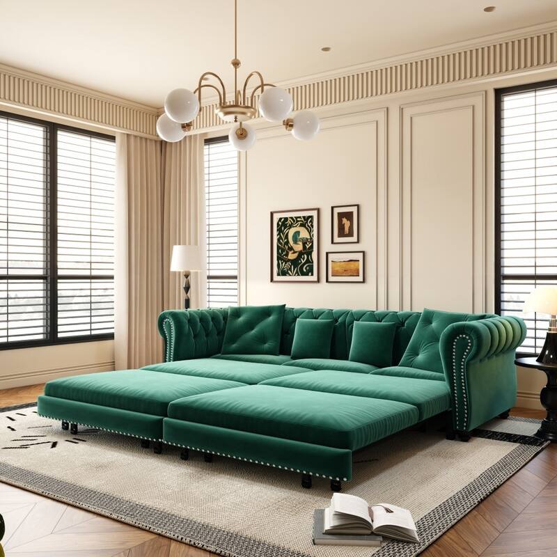 3-in-1 Pull-Out Convertible Sleeper Sofa Bed with Movable Ottoman