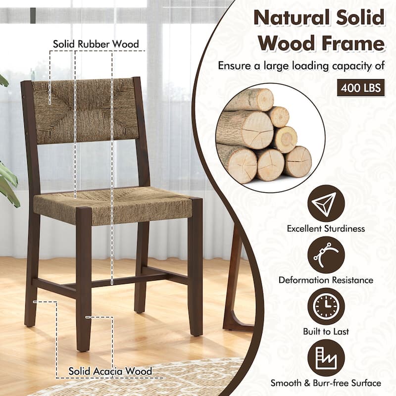 Gymax Wooden Dining Chair Set of 4 w/ Natural Weave Seagrass Rattan