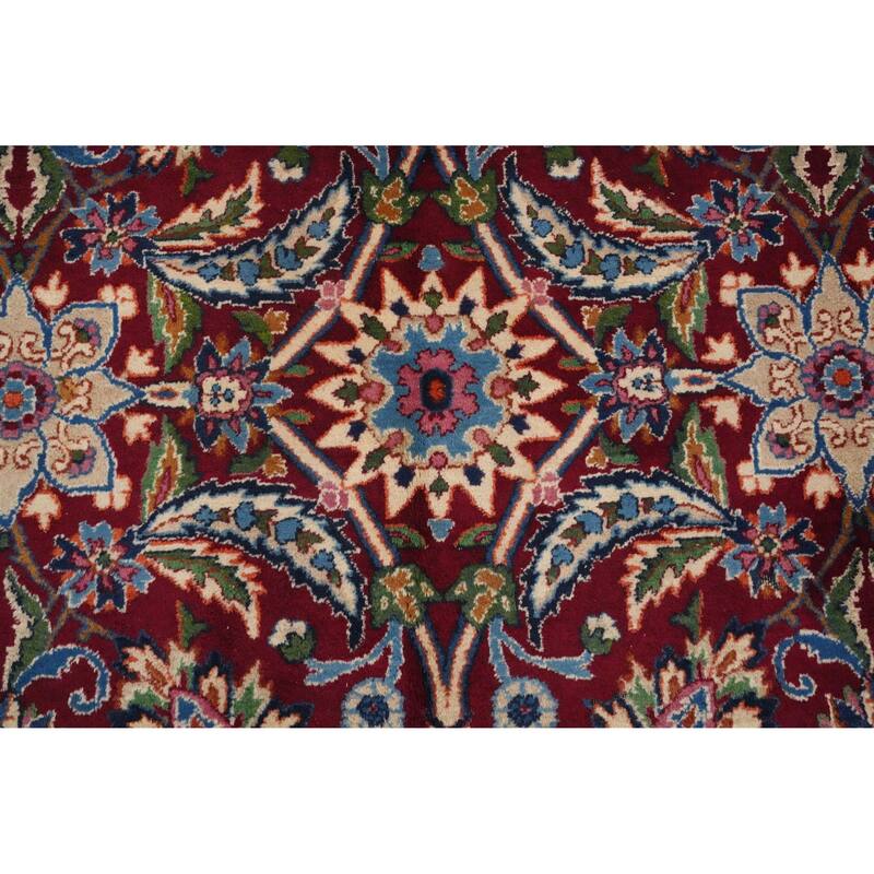 Hand Knotted Oriental 100% Wool Carpet Traditional Floral Red Yazd Area Rug - 13' 7'' X 9' 8''