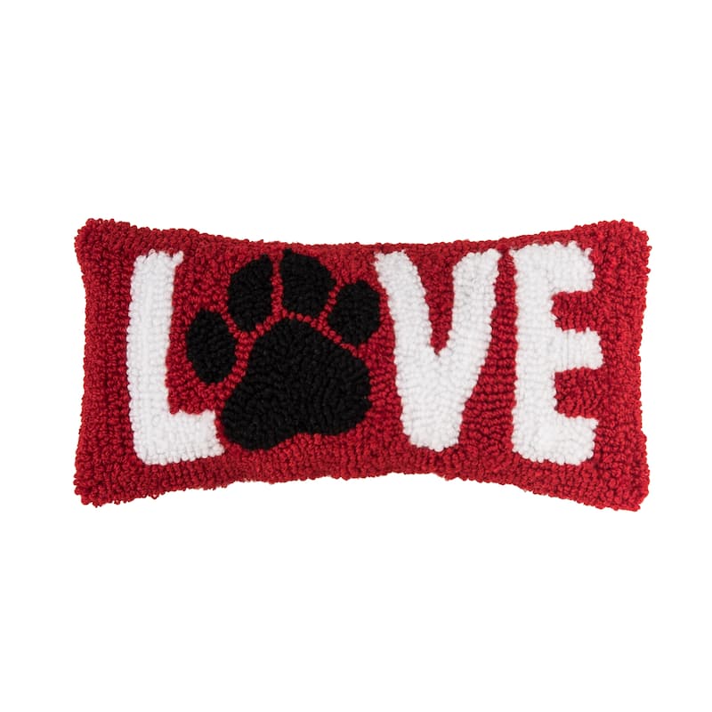 Valentine's Day "Love" Dog Paw Hooked Accent Pillow, 6" x 12"