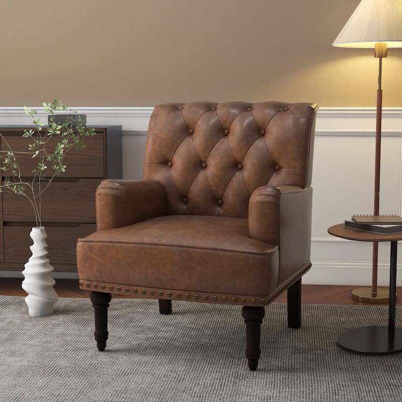 PU Leather Living Room Accent Chair with Tufted Back