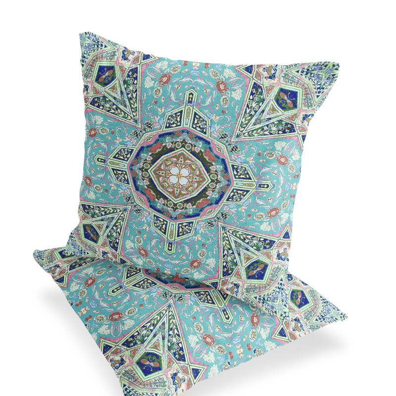 HomeRoots Set of Two 16" X 16" Green and Brown Blown Seam Floral Indoor Outdoor Throw Pillow - 16.00' X '16.00' X '5.00