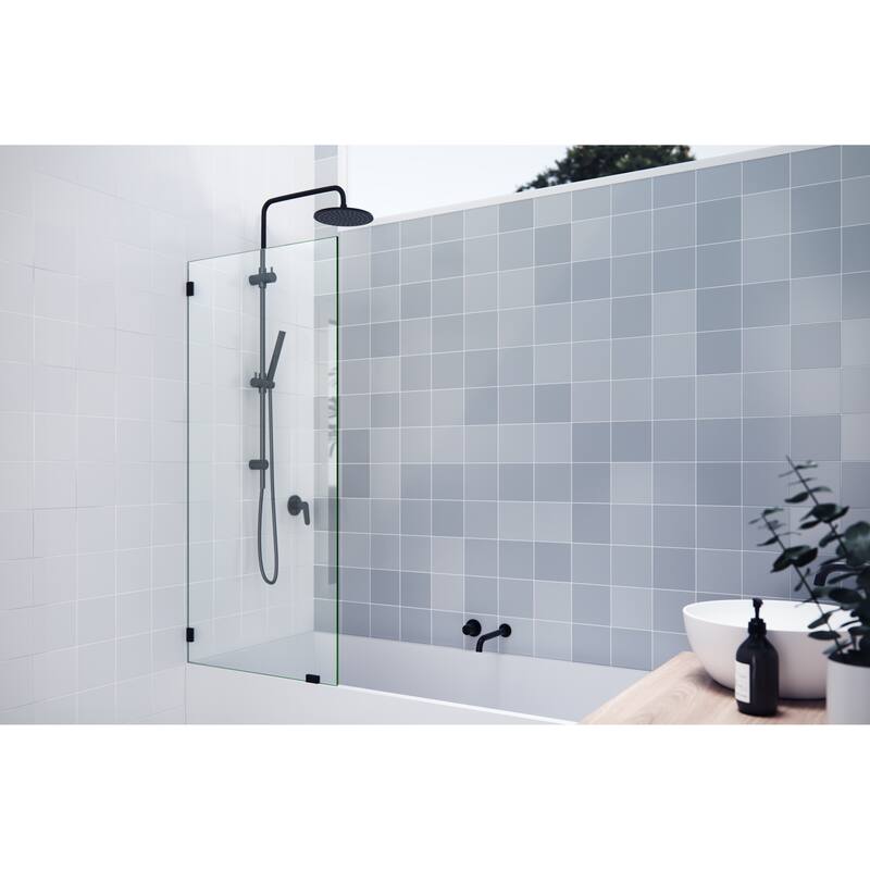 Glass Warehouse 58.25" x 26.5" Frameless Shower Bath Fixed Panel - Matte Black