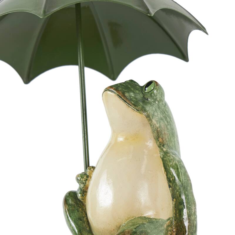 Bronze Resin Sitting Frog Decorative Sculpture with Umbrella and Brown Walking Turtle