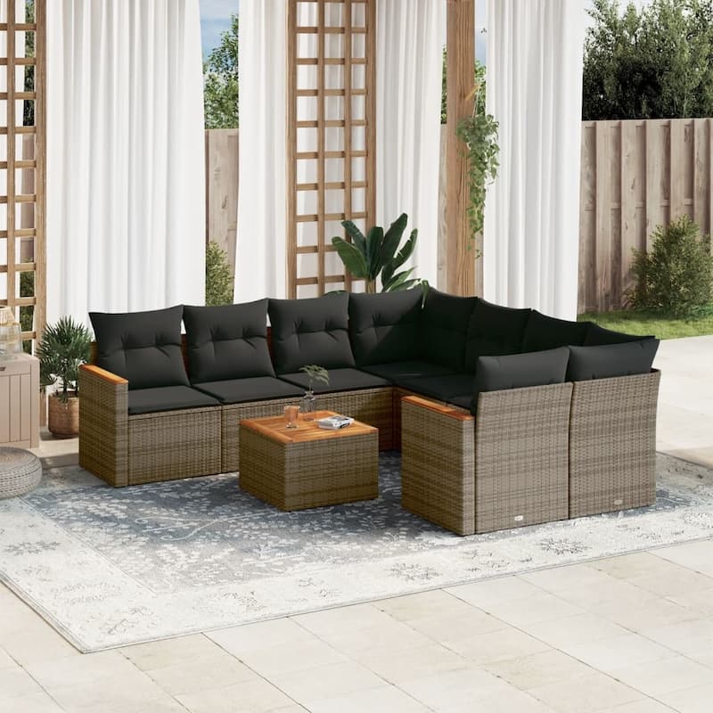 vidaXL Patio Sofa Set with Cushions Outdoor Furniture 9 Piece Poly Rattan - Gray 9 Piece Set